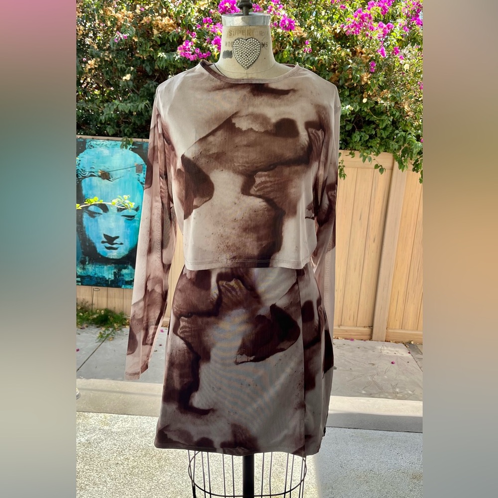 Shein Bae multi-coloured long sleeve mesh set 3X NWT 40” bust 38” elastic waist